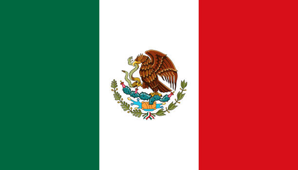 United Mexican States (Mexico) Flag The flag of the United Mexican States (Mexico). Drawn in the correct aspect ratio. File is built in the CMYK color space for optimal printing, and can easily be converted to RGB without any color shifts. mexican flag stock illustrations