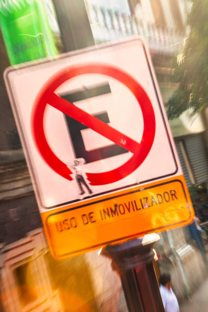 Mexico city, Mexico - April 26 2010 : a traffic sign indicates that no parking is allowed