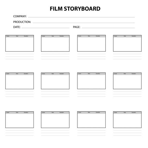 Professional film storyboard on white background. Scenario for media production. Film storyboard template sign. flat style. Professional film storyboard on white background. Scenario for media production. Film storyboard template sign. flat style. storyboard template stock illustrations