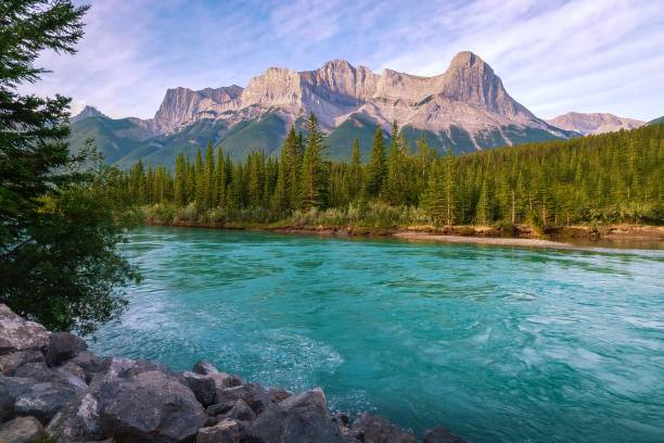 istock Blue Sky Over Canmore Mountains And River 1338164741