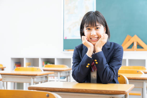 istock asian girl who study,School uniform, 1338165325