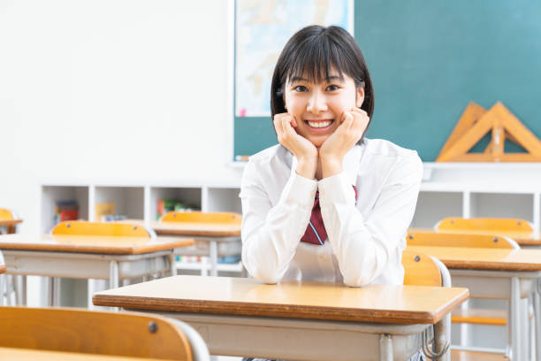 asian girl who study,School uniform,