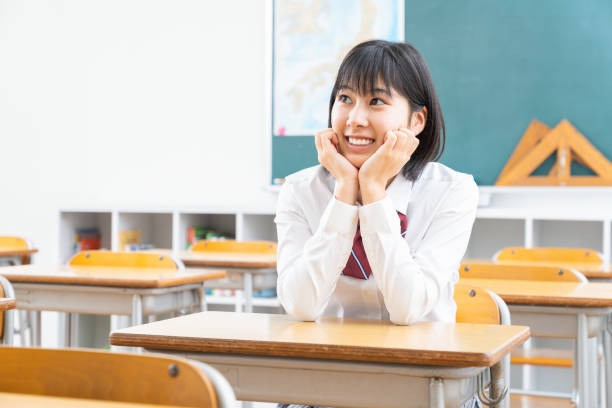 istock asian girl who study,School uniform, 1338165392