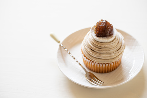 Mont Blanc, cakes, sweets, chestnuts, white background