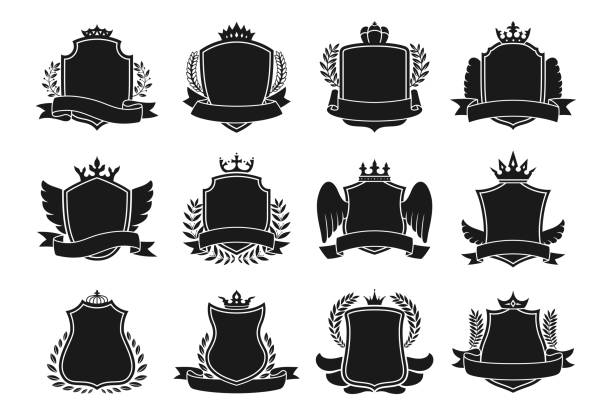 wappen heraldisches emblem ikone set luxus - deutsches wappen stock-grafiken, -clipart, -cartoons und -symbole