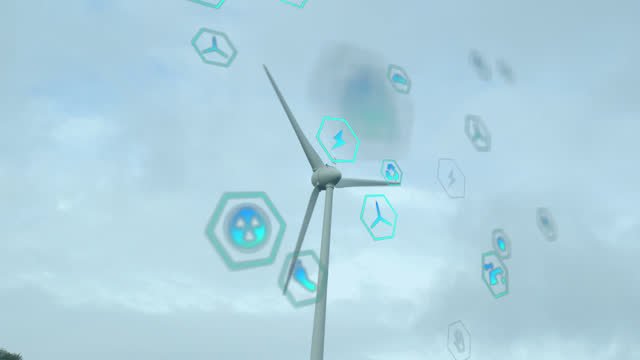 Animation of digital icons over wind turbines