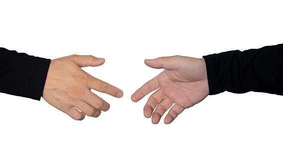 hands that are about to shake hands, modern handshake to show each other, white isolated background