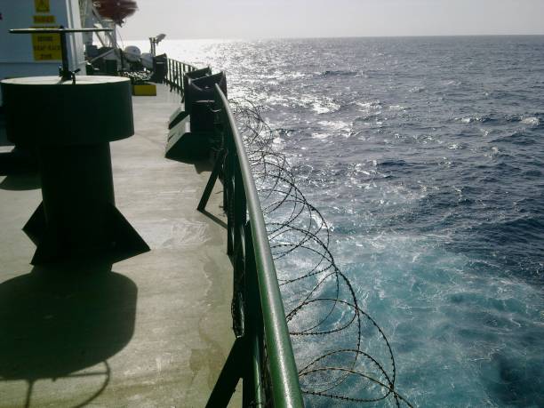 istock Vessel hardening is done with razor wire and wire fencing 1338180816