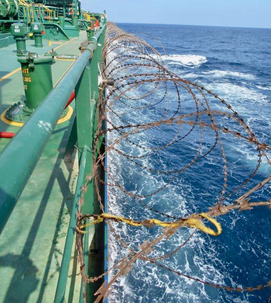 istock Vessel hardening is done with razor wire and wire fencing 1338180830