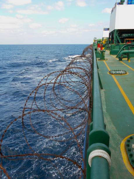 istock Vessel hardening is done with razor wire and wire fencing 1338180832