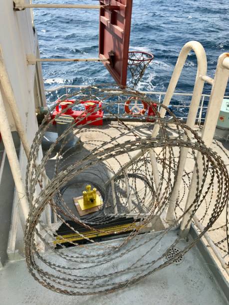istock Vessel hardening is done with razor wire and wire fencing 1338180852