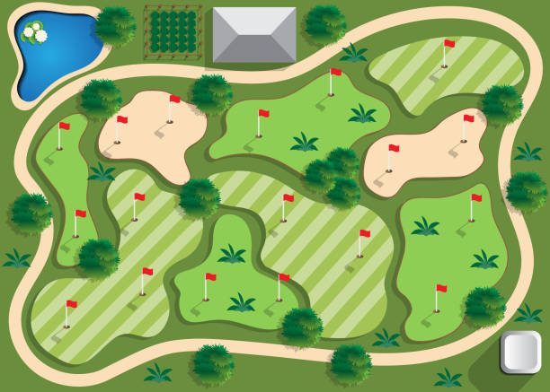 illustrations, cliparts, dessins animés et icônes de terrain de golf. - sports flag flag shadow golf flag