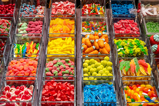 Jelly and candy for sale at a market in Barcelona