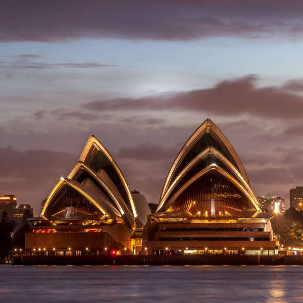 Sydney, Australia - October 12, 2017: Golden light in the middle of Sydney Opera House