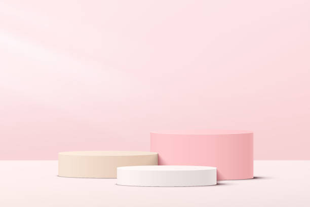 istock Abstract white and pink 3D steps cylinder pedestal podium with pastel pink minimal wall scene for cosmetic product display presentation. Vector geometric rendering platform design. Vector illustration 1338205916