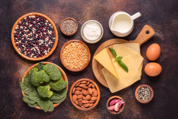 istock Products rich in calcium on dark background 1338206065