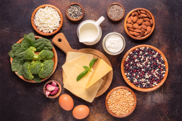 istock Products rich in calcium on dark background 1338206068