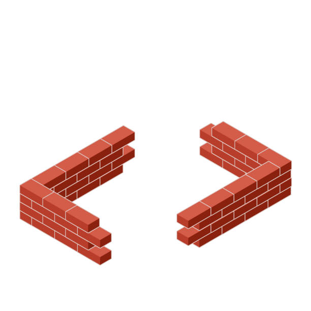 ilustrações de stock, clip art, desenhos animados e ícones de red brick wall of house. element of building construction. corner of stone object. isometric illustration. symbol of protection and security - corner stone wall brick