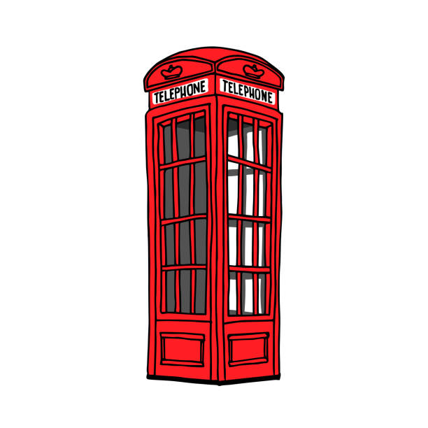 traditionelle rote britische telefonzelle, ein altes wahrzeichen der stadt, ein symbol von london - telephone cabin london england telephone booth stock-grafiken, -clipart, -cartoons und -symbole