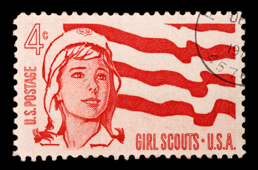 Cancelel Four cents Postage stamp commemorating Girl Scouts.