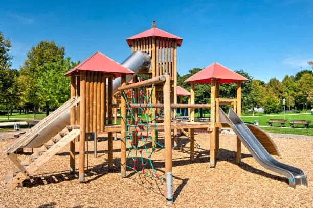 Climbing equipment on an adventure playground in Frankfurt am Main