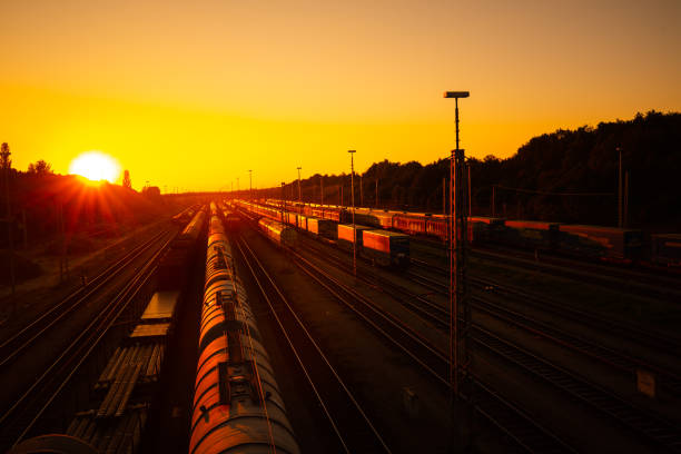 istock Marshalling yard in Munich in the sunset 1338218120