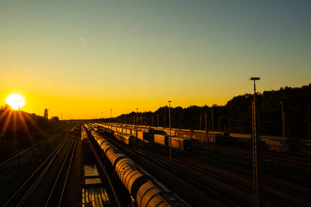 istock Marshalling yard in Munich in the sunset 1338219023