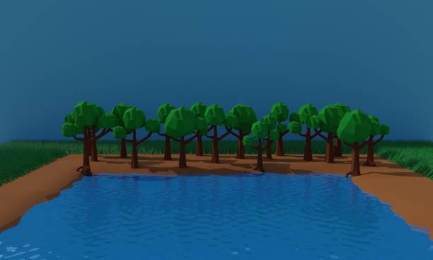 istock landscape of lagoon in forest in day time.3d rendering. 1338219314
