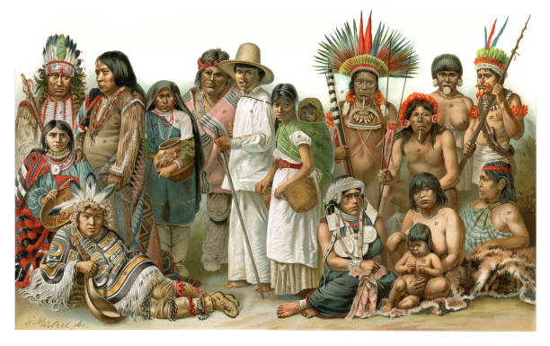 ilustraciones, imágenes clip art, dibujos animados e iconos de stock de grupo de nativos americanos méxico sioux y otros - chilean culture chile forest the americas