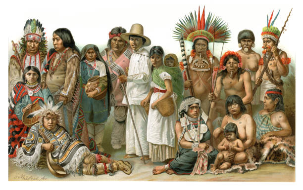 illustrazioni stock, clip art, cartoni animati e icone di tendenza di gruppo di nativi americani messico sioux e altri - chilean culture chile forest the americas