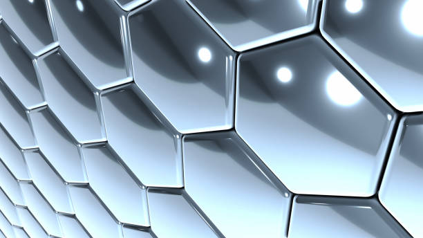 istock Hexagons silver geometric background, steel chrome honeycomb pattern 1338225465