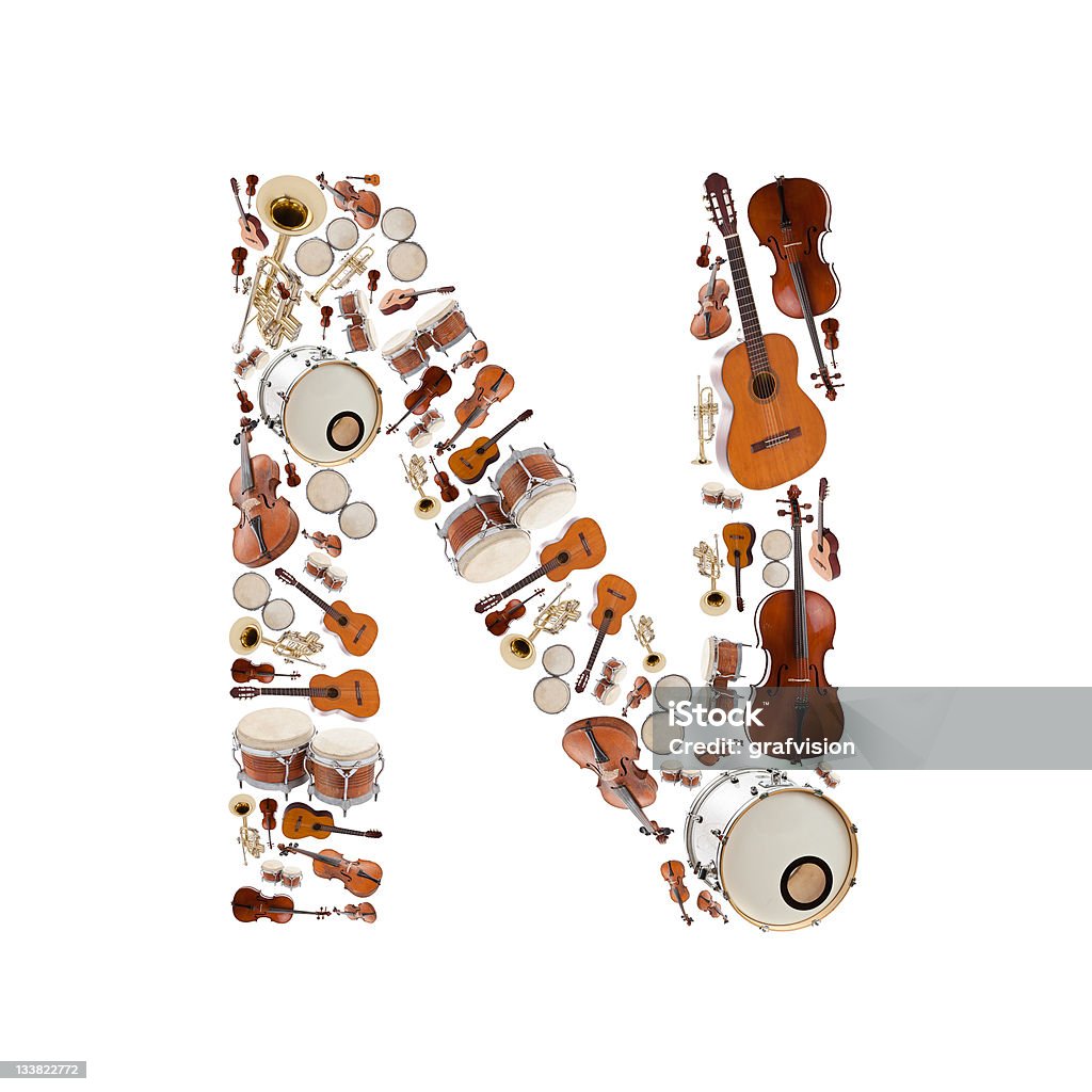 Musical instruments letter Musical instruments alphabet on white background. Letter N Alphabet Stock Photo