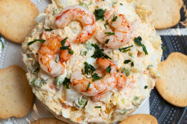 istock Delicious olivier salad with shrimp 1338240366