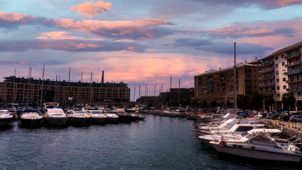 The Savona port and beautiful sky Beautiful sky and many boats and sea and building province of savona stock pictures, royalty-free photos & images