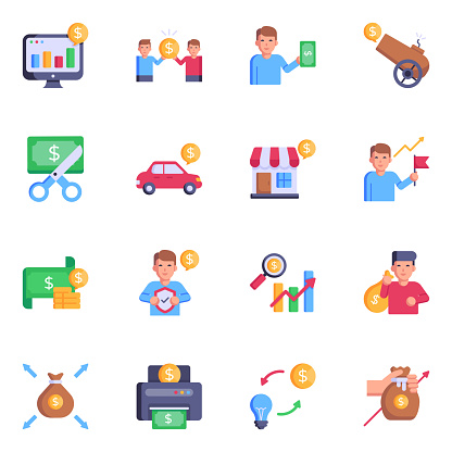 Make your project worthy by downloading this amazing set of financial investment flat icons. Each icon is editable and perfect for business, economy or related niches.