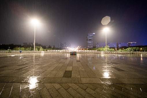 city rain square