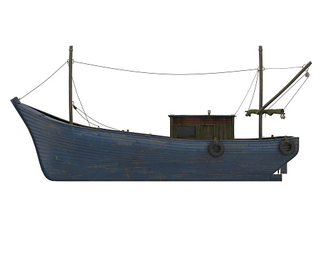 Wooden Fishing Boat isolated on white background. 3D render