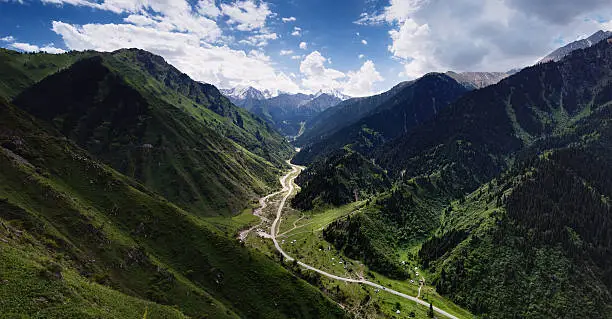 Big Almaty gorge panorama in Tien-Shan mountains, Kazakhstan