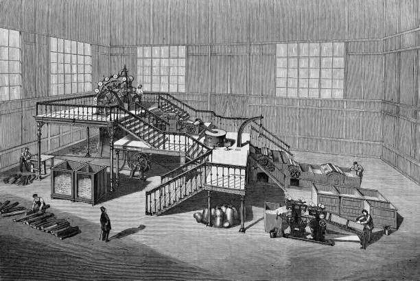 World Exhibition Paris 1867 - Wood pulp machine, Heinrich Bölter Heidenheim Illustration from 19th century. heidenheim stock illustrations