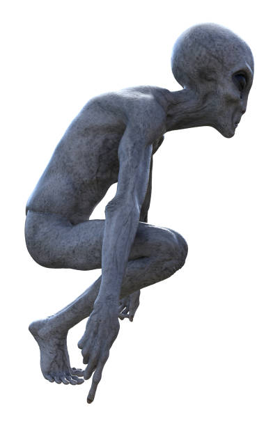istock Illustration of an alien squatting on a white background. 1338255339