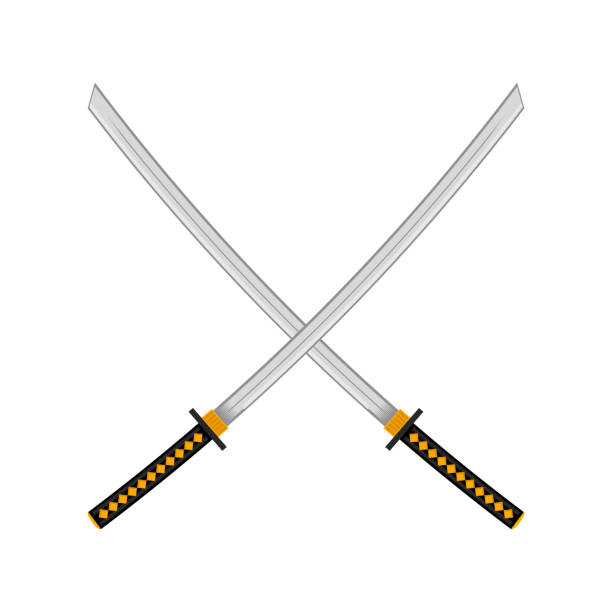Set of Ninja Sword. Asian Traditional Weapon. Katana Logo Set of Ninja Sword. Asian Traditional Weapon. Katana Logo. ancient chinese weapons stock illustrations
