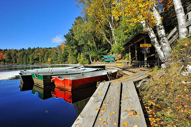 istock Row Boats and dock Tahquamenon river 133826079