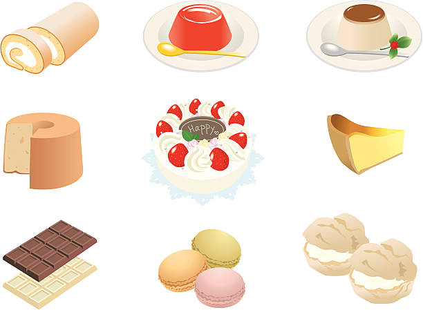 Various Sweets Food icons. jello illustrations stock illustrations