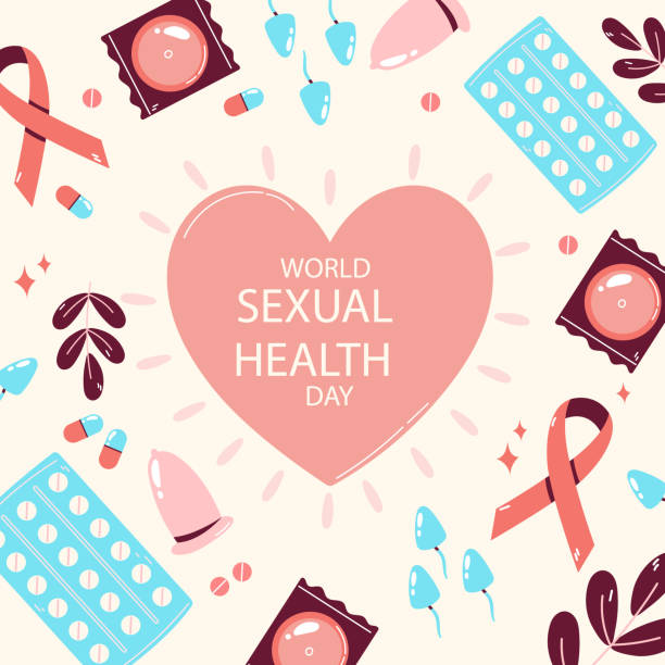 ilustraciones, imágenes clip art, dibujos animados e iconos de stock de ilustración del día mundial de la salud sexual dibujada a mano ilustración vectorial - hiv aids condom sex