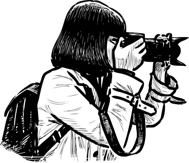 istock Sketch of girl photographer shooting on her camera 1338261149