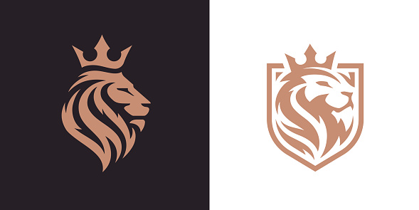 Royal king lion crown symbols. Elegant gold Leo animal sign. Premium luxury icon set. Vector illustration.