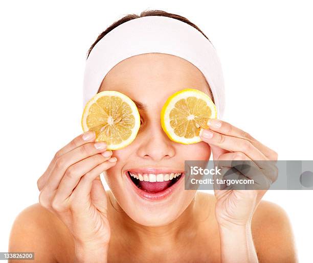 A Smiling Woman Having A Fruit Facial Stock Photo - Download Image Now - Adult, Alternative Therapy, Beauty