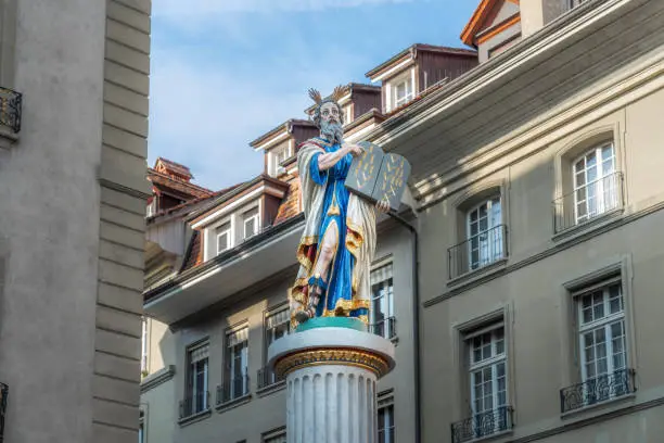 Moses Fountain (Mosesbrunnen) - one of the medieval fountains of Bern Old Town created in 1544 and replaced in 1791 by Niklaus Sprungli - Bern, Switzerland