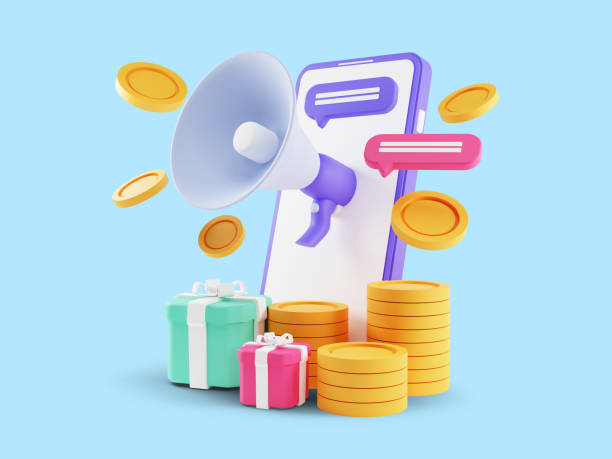 render 3d de refer a friend concept, las personas comparten información sobre referencias y ganan dinero. aislado sobre fondo azul - earn fotografías e imágenes de stock