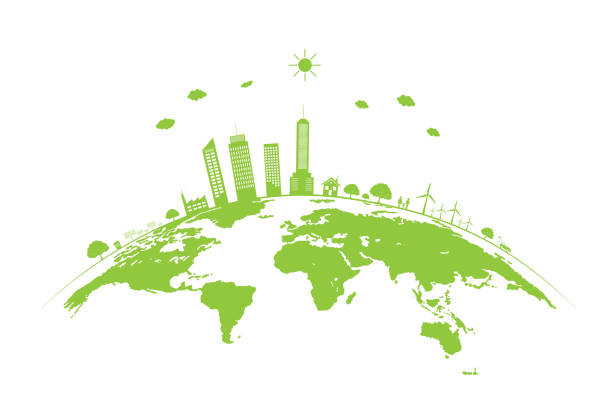 istock Ecology concept with green city on earth. 1338267050